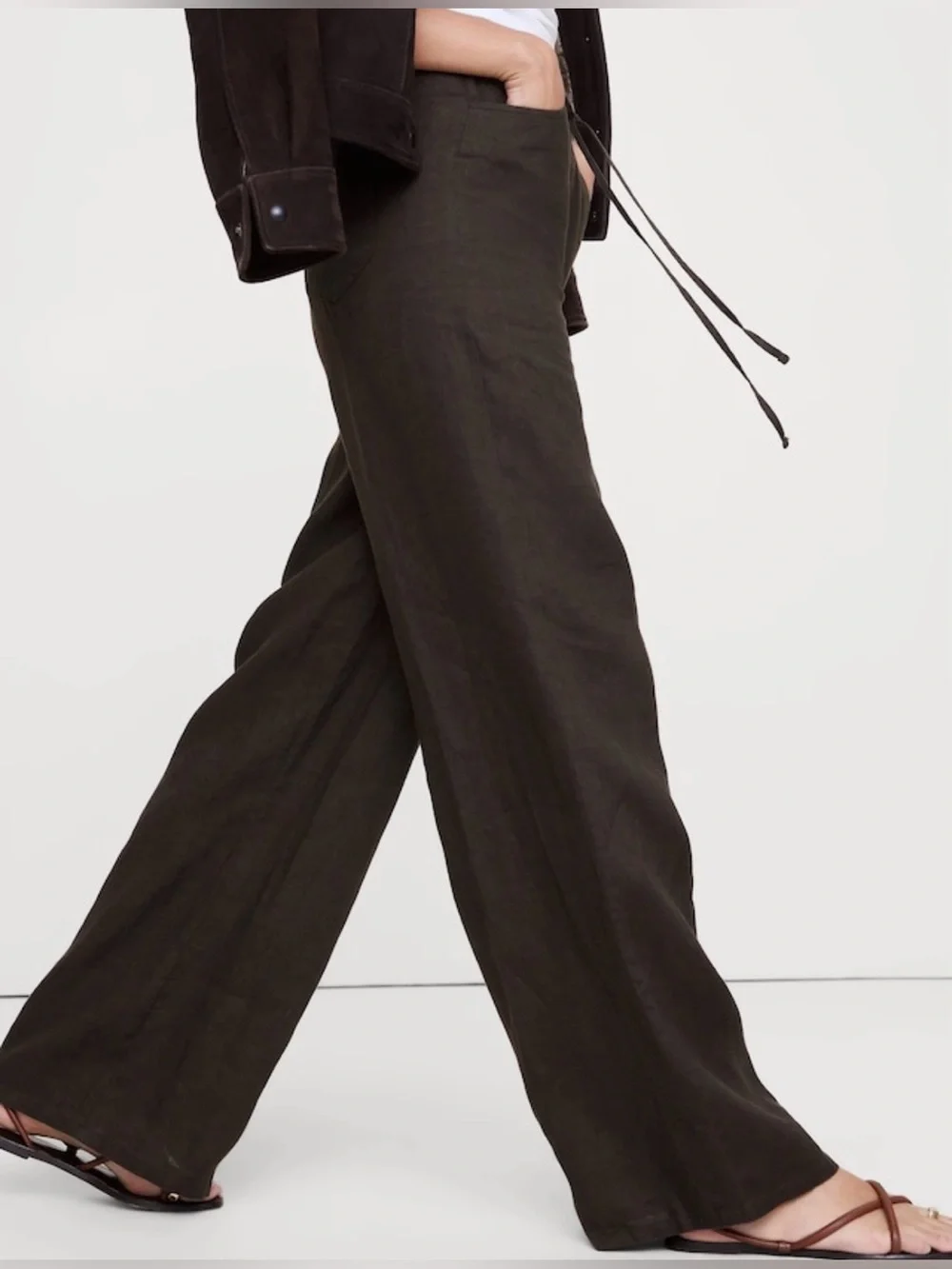 NWT Banana Republic Studio Wide Leg Linen Brownstone Pant Sz S  (#875181)